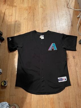 Majestic Arizona Diamondbacks Black Button-Up Jersey with Teal & Purple Logo